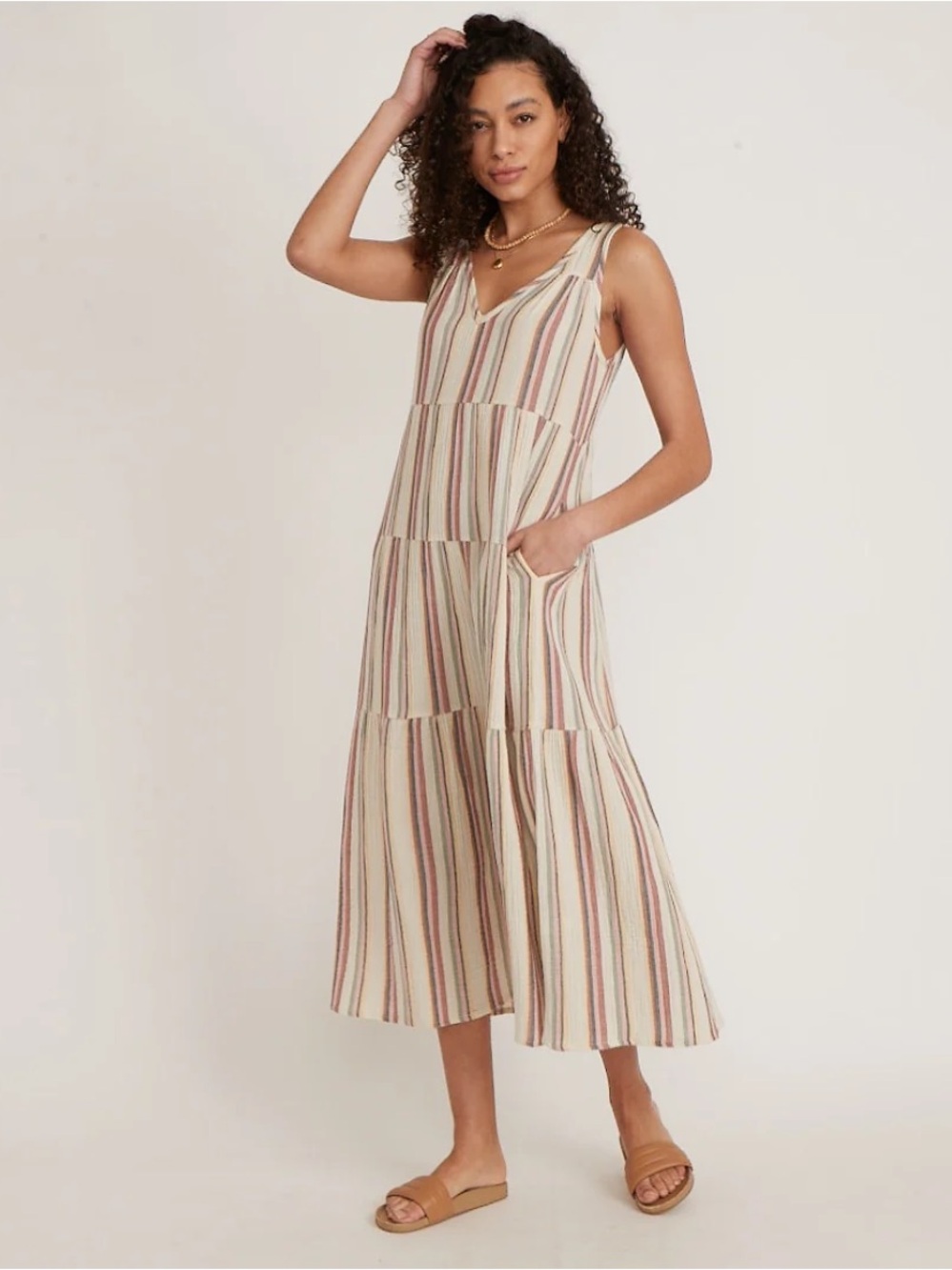 Marine Layer Multi Stripe Corinne Cotton Gauze Maxi Dress Size XL